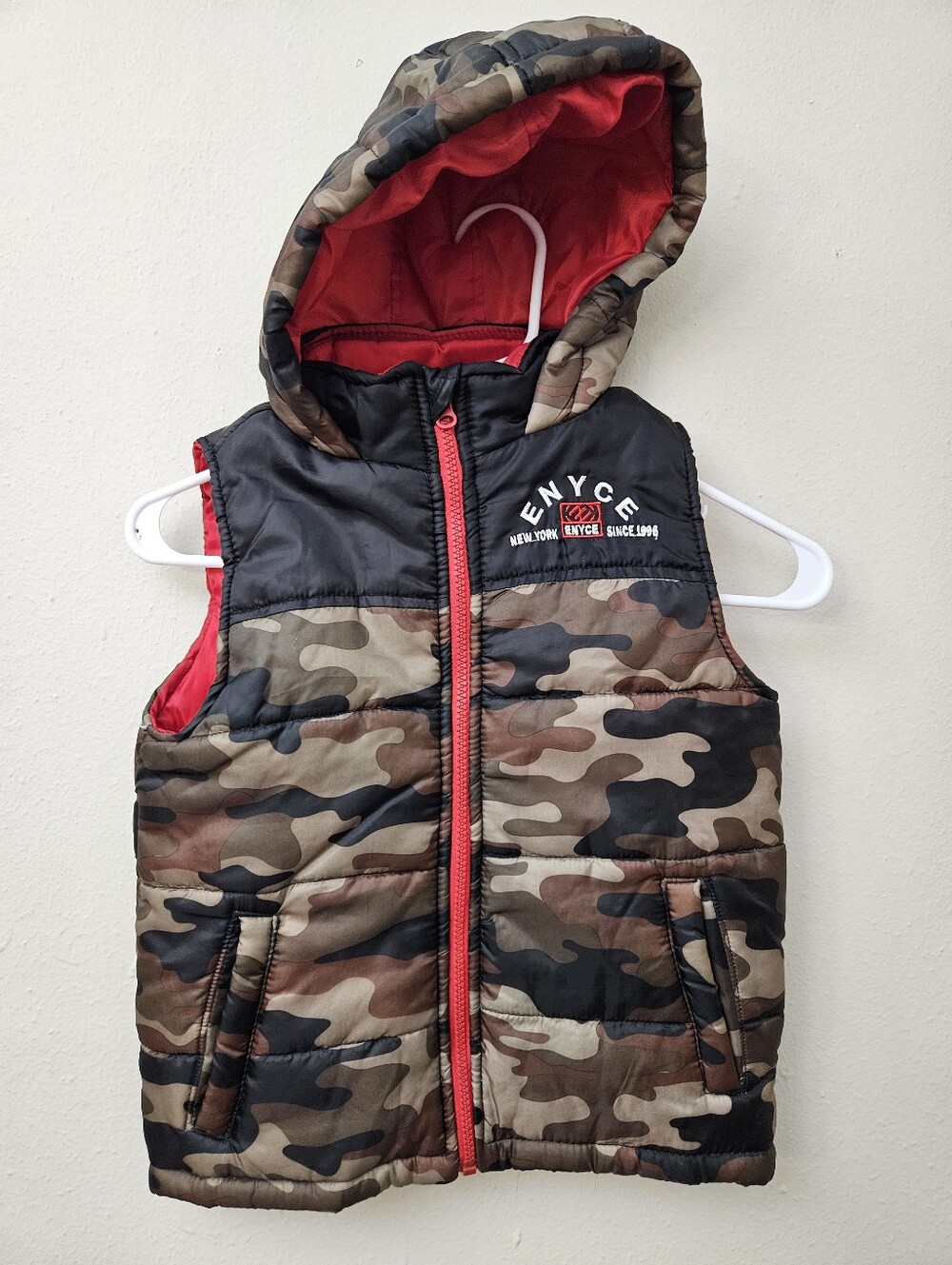 Kids Camo Puffer Vest with Red Accents